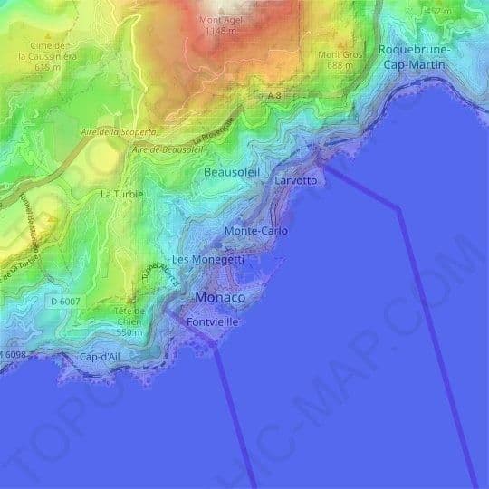 Mapa de elevação do Mónaco