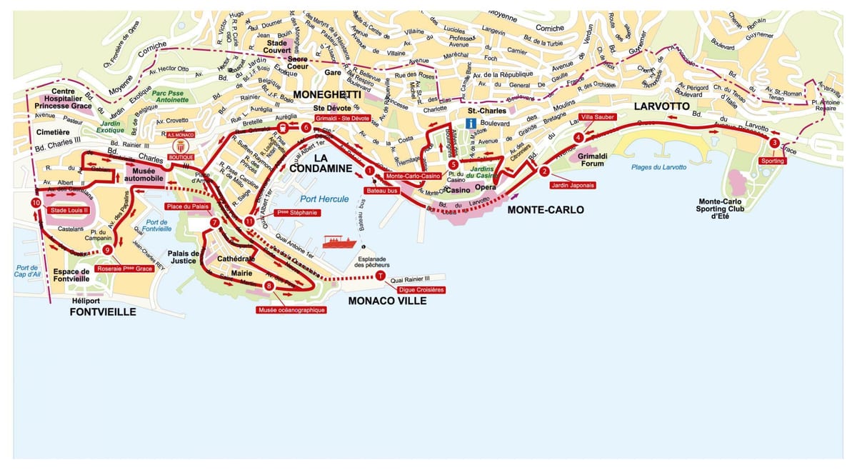 Mapa das viagens de autocarro Monaco Hop On Hop Off