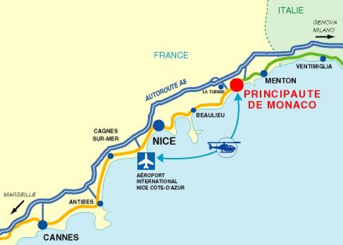 Mapa dos aeroportos do Mónaco