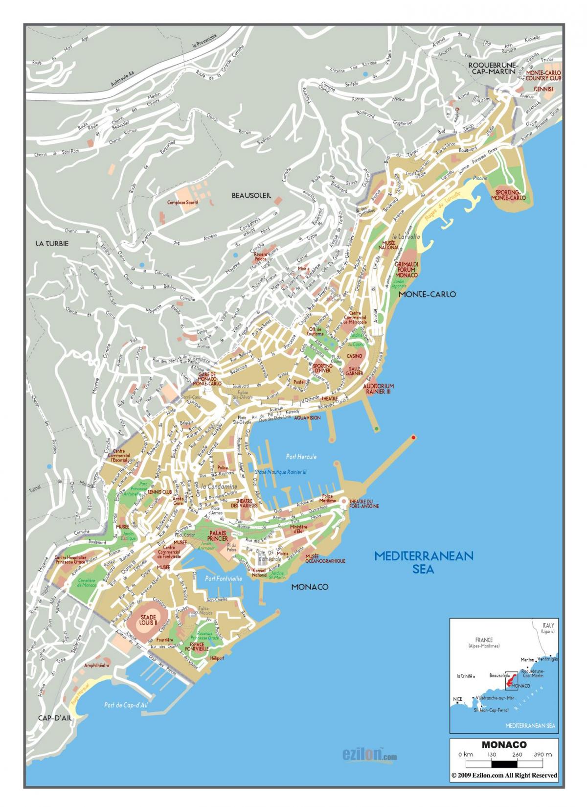 Mapa das estradas do Mónaco