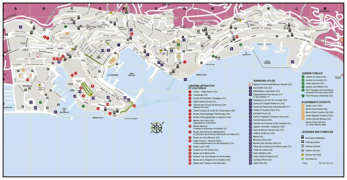Mapa dos passeios a pé no Mónaco