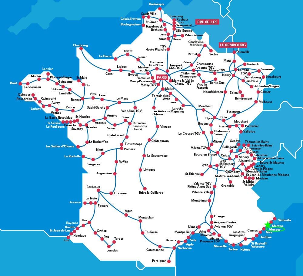 Mapa das estações ferroviárias do Mónaco