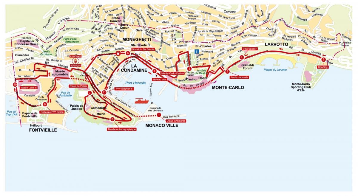 Mapa das viagens de autocarro Monaco Hop On Hop Off